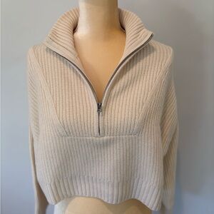 STAUD $495.00 Hampton Half-Zip cropped 100% Cashmere Sweater
